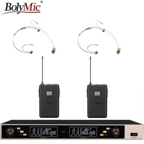 Bolymic 2017 New wireless headset microphone system headworn uhf Cordless Microphone w Auto Mute