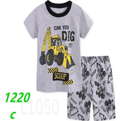 New Kids Excavator Pajamas For Girls Summer Childrens Sleepwear Sets Child Short Pyjamas Boys Cotton Pijamas Home Wear