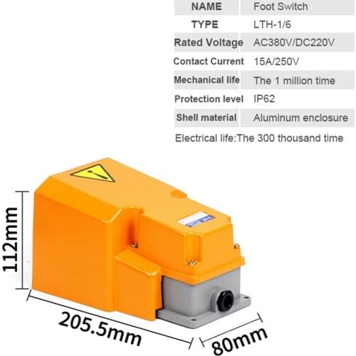 Foot switch aluminum shell silver alloy contact LTH/1/6 TFS-502 waterproof foot switch machine tool accessory for industry