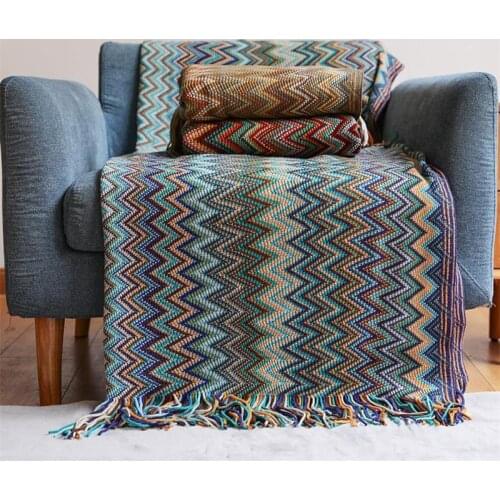 100% Acryl Hand Knitted Blanket with Tassel Summer Blanket Bed Sofa Travel Breathable Chic Bohemian Soft Comfortable Blanket
