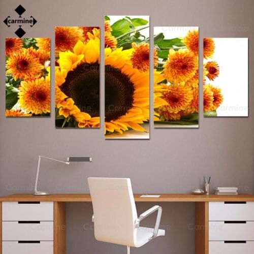 Landscape Hd Printing Poster Yellow Sunflower Wall Art Picture Modern 5 Pieces Canvas Painting Living Room Home Decor Art Poster