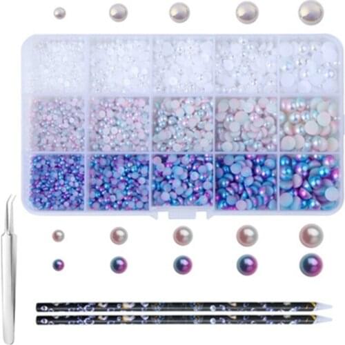 6200 Pcs ABS Half Round Pearls, 3-8 mm Gradient Flatback Pearl Beads for Nail Art Craft DIY Decoration