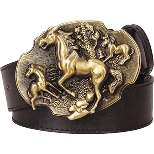 Fashion mens belt Western Knight golden horse pattern animal belts cowboy style mens jeans belt punk rock style accessories