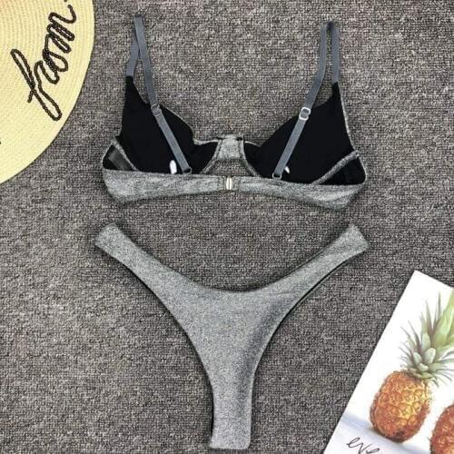 Sexy Women Padded Bra Steel Tower Female Beachwear Summer Thong Micro Monokini Swimwear Pure Push-up Bikini Set Swimsuit