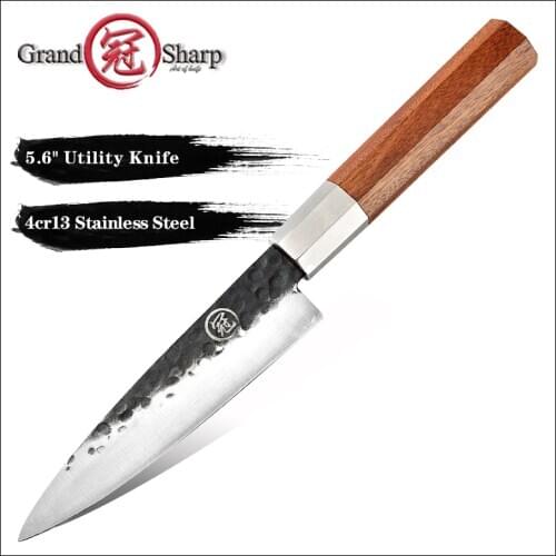 Grandsharp Handmade Chef Knife 5.6 inch High Carbon 4cr13 Steel Petty Utility Japanese Kitchen Knives Hammer Forged Home Tools