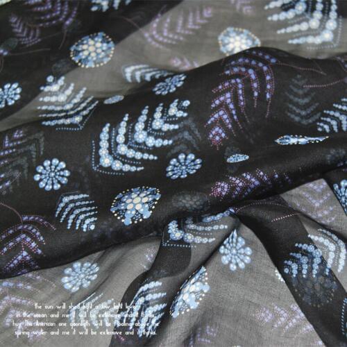 LEO&LIN Black Big Wide Nebula Leaf 100% Real Silk Chiffon Spring Summer Thin Dress Cloth Fabric DIY Sewing Tissue
