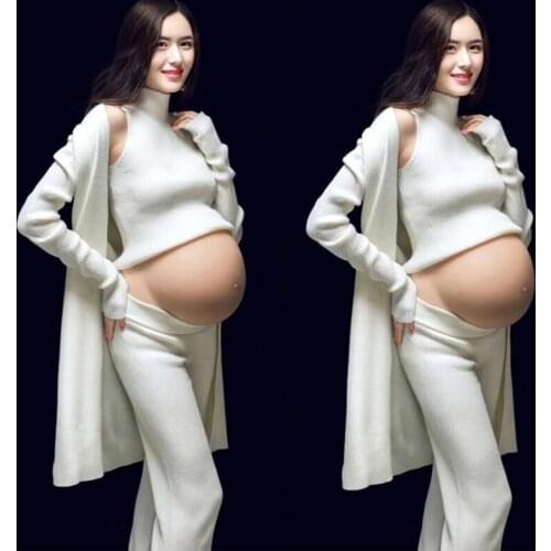 Kingbuy Women Photography Props Knit Pregnant White Elegant Coat Pants 3PCS Set Pregnancy Clothes Studio Shoots Photo Props