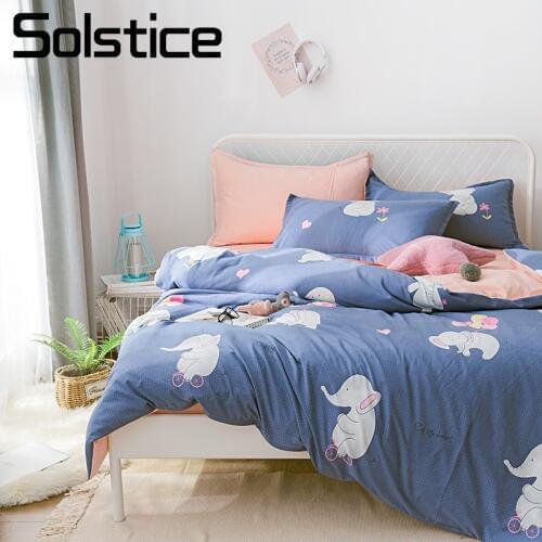 Solstice Home Textile Duvet Cover Pillowcase Flat Sheet Soft Kid Teen Girl Bedding Set Navy Blue Elephant Pink Bedclothes 3-4Pcs