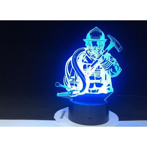Fireman LED 3D Modeling USB Night Lights Creative Firefighter Table Lamp Home Decor 7 Colors Changing Sleep Lighting Kids Gifts