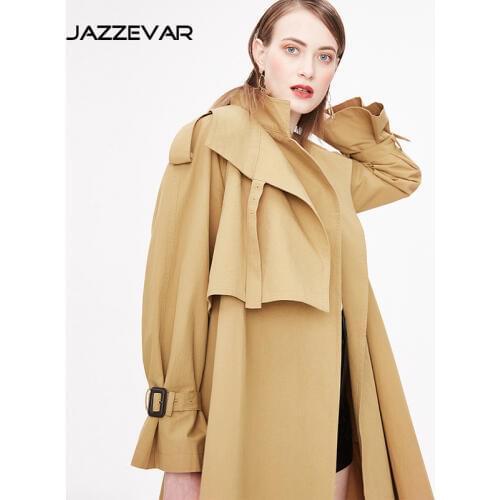 Trench coat long spring waterfall runway dust coats women 2019 plus size double breasted female ladies windbreaker beige cotton