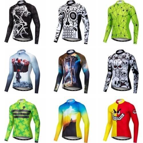 Weimostar men Long Sleeve Cycling Jersey Autumn Mountain Bicycle Clothing Skull Printing MTB Bike Jersey Jacket 100% Polyester