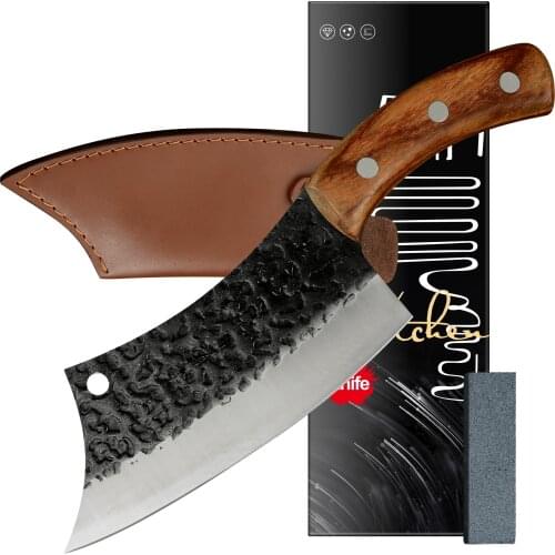 XYJ Curving Boning Knife 6 Inch Cleaver Chef Knives Outdoor Tactical Knife Razor Sharp Slicer Cutting Knives With Leather Sheath