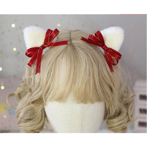 1Pair Cute Soft Girl Lolita Cat Ears Bowknot Hairpin Kawaii Cosplay Headdress Hair Clip Hair Accessories B847