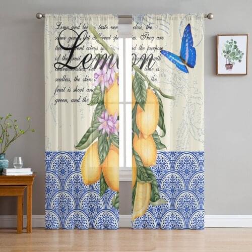 Moroccan Pattern Retro Butterfly Lemon Tulle Curtain Voile Transparent for Bedroom Living Room Kitchen Sheer Window Curtains