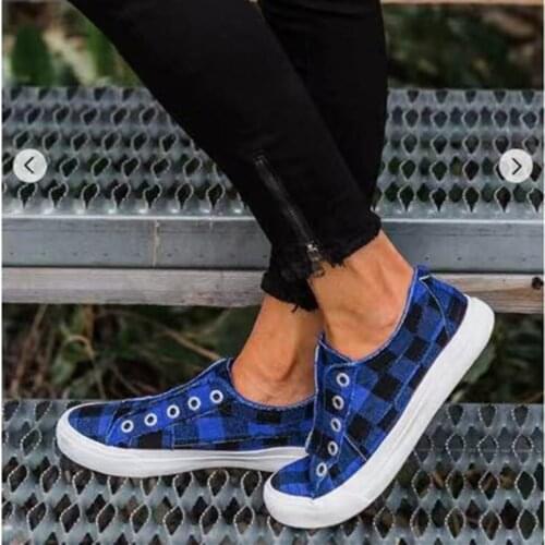 Plus Size Shoes Woman Sneakers Canvas Plaid Breathable Sneakers Women Slip On Flat Casual Shoes Basket Femme Tenis Feminino