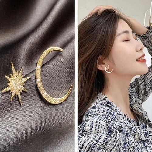 Gold/Silver-Color Star Moon Earrings Party Temperament Earrings Jewelry Crystal Fashion Gift Earrings For Friends