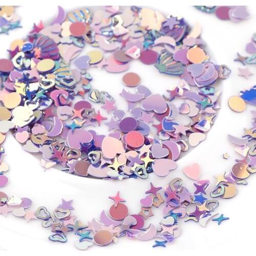 10g (1000pcs) Star Heart Plum Laser Sequins Nail Art,Brilliant Glitter PVC Loose Nail Sequin,Wedding Decoration Craft Confetti