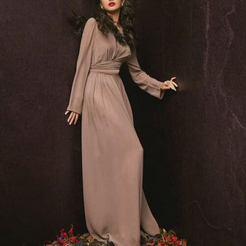 2021 Designer Fashion Summer Spring Dress Runway New O-Neck Long Sleeve Belt Slim Elegant Chiffon Dresses