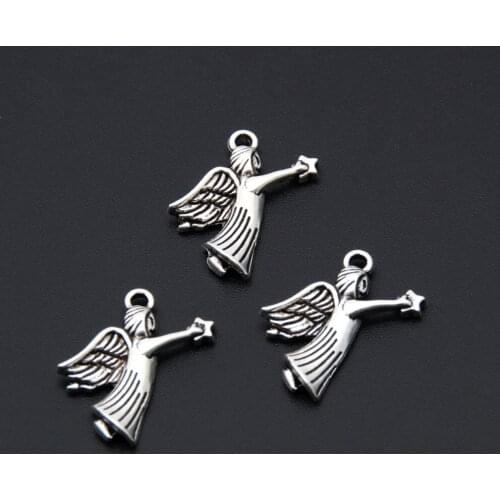 30pcs Silver Color Angels With Wings Charms Angels With Stars On Their Hands Pendant Bracelet Necklaces Jewelry A3363