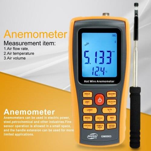 GM8903 Anemometer Wind Speed Meter Long Proble Hot Wire Anemometer GaugeTemperature Measurement USB Interface Tool Measuring