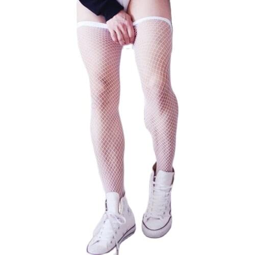 Nylon Males Stocking Fishnet Socks Man Cross Dressing Sexy Fetish Hot Man Passionate Gay Lingerie White Stocking Men Outfit