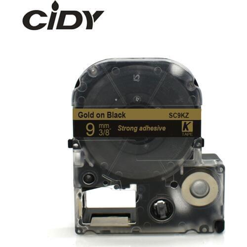 CIDY 9mm gold on black SC9KZ/LC-3BKP strong adhesive ribbon cassette tape for kingjim/epson label maker LW300 LW400 LW-600P