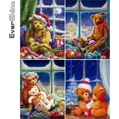 Evershine 5D DIY Diamond Embroidery Bear Full Square Diamond Painting Christmas Cartoon Mosaic Art Home Decor Gift