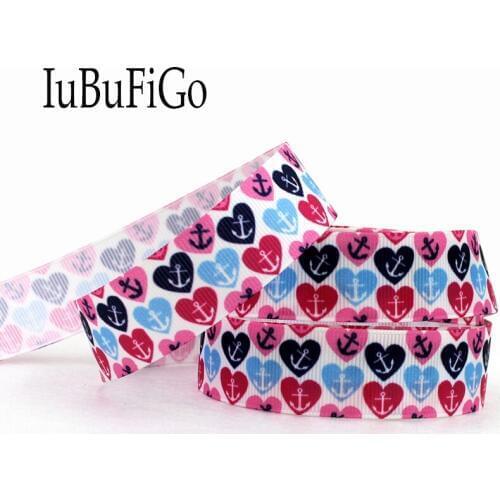 [IuBuFiGo] 20 yard 7/8"(22mm) Anchor Printed Grosgrain ribbon Pink Navy White ribbons DIY Handmade Tape 10Y1353 Free shipping