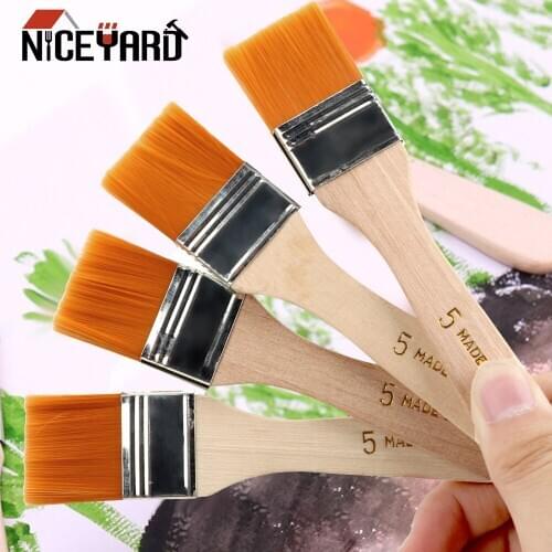 NICEYARD Nylon Oil Paint Brush Watercolor Paint Drawing Art Supplies 4Pcs/Set Hair Painting Brush Wood Handles
