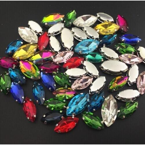 Colorful glass Crystal with claw setting nice colors horse eye Navette Marquise shape Sew on rhinestones garment bags diy trim