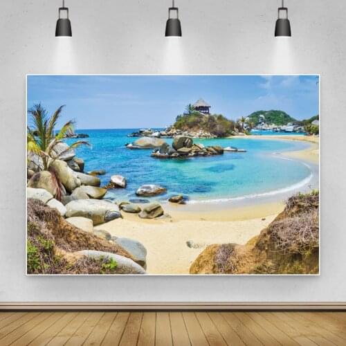 Laeacco Summer Tropical Seaside Reef Beach Island Blue Ocean Scenic Home Decor Poster Photo Backdrop Photography Background