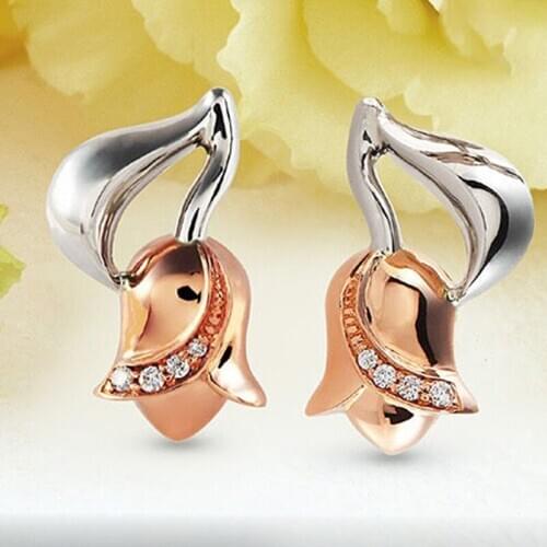 Fashion Two Color Jewelry Charm Rose Flower Clip Earrings Womens Vintage Style Wedding Engagement Party Accessories Wholesale