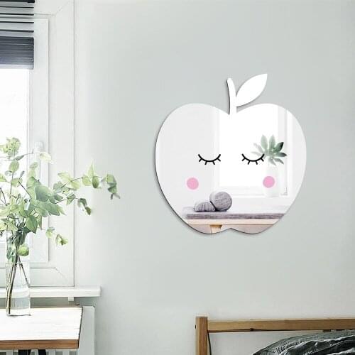 Cartoon 3D Apple Mirror Wall Stickers Home Decor Living Room Kids Room Bathroom Acrylic Art Decals DIY Decorative Wall Mirrors