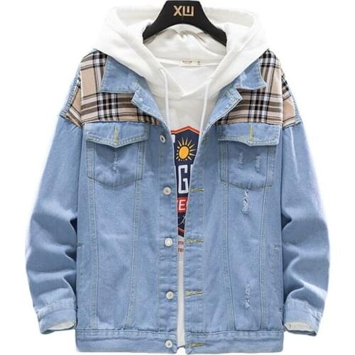 2021 Spring and Autumn New High Quality Mens Patchwork Lapels Hole High Street Long Sleeve Mens Denim Jacket