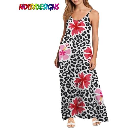 NOISYDESIGNS Women Dress Tropical Hibiscus Flowers Print Dresses Summer Sexy Spaghetti Strap Floral Vestidos Long Dress Sukienki
