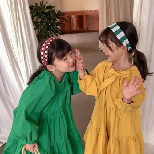 2021 Autumn New Arrival Girls Fashion Korean Design Cotton Dress Kids Casual Dresses Kids Dress Long Sleeve Solid Color Dress