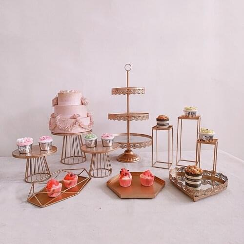 3-16pcs gold Dessert table decor cold food tea rest table set tray display rack wrought iron bird cage afternoon tea snack rack