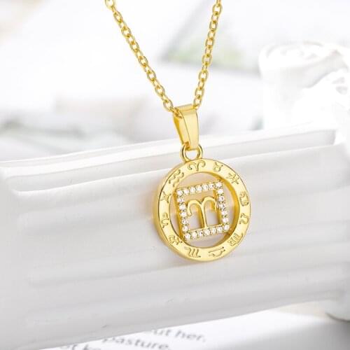 12 Zodiac Sign Constellations Pendants Necklaces For Women Men Gold Chain Male Jewelry Fashion Birthday Gifts Zircon Necklace
