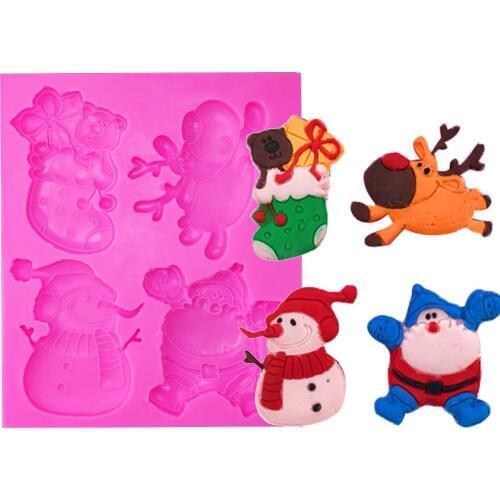 Christmas Santa Claus snowman deer shape Fondant Silicone Mold Craft Relief Chocolate Cake Kitchen Decorating Tools FT-1092
