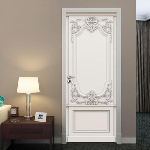 Self Adhesive Door Sticker European Style Wallpaper 3D Relief Plaster Carved Living Room Bedroom Door Mural Sticker Wall Decals