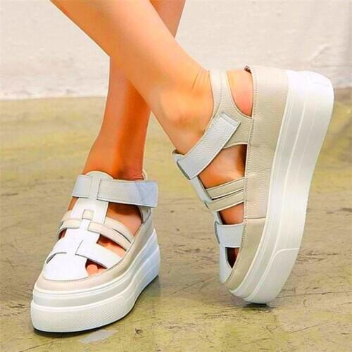 EUR 34 -42 Summer Sandals Womens Breathable Cow Leather Fashion Sneakers Platform Chunky High Heel Oxfords Comfort Shoes