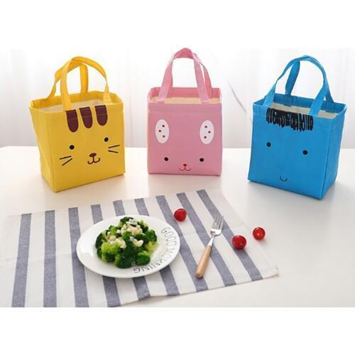 19*13*20.5cm Portable Waterproof Oxford Cloth Insulated Lunch Bag Cartoon Cat Rabbit Bear Insulated Bag For Student Staff Lunch
