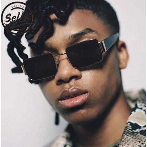 Sella Vintage Fashion Women Men Retro Rectangle Sunglasses Classic Punk Metal Frame Red Purple Tint Lens Square Sun Glasses