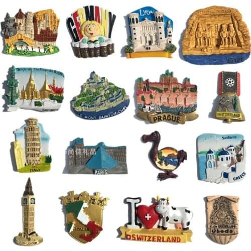 Europe America Travel Souvenir France Thailand Switzerland Creative with Magnetic Fridge Magnet Resin
