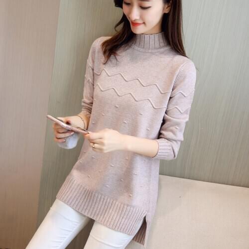 Korean Pullover knit Sweater Women 2020 New Autumn winter Mid-length Half high collar Loose Shirt Thick Solid Sweaters Female