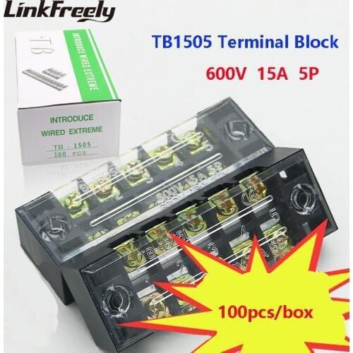 TB1505 2pcs Dual Row Screw Terminal Block Strip 5P 15A /600V Electrical Wire Connector Terminal Fast Crimp TB 25A 45A Terminals