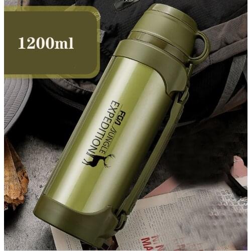 Military Thermos Drink Bottle Travel Portable Tea Large Cup Mugs Coffee Water Bottle Stainless Steel Drinking Bottle 1200ml