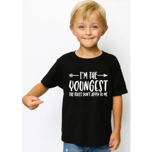 I'm The Youngest The Rules Don't Apply To Me Children Letter Print T-shirts Toddler Kids Summer Short Sleeve Boy Girls Tshirts