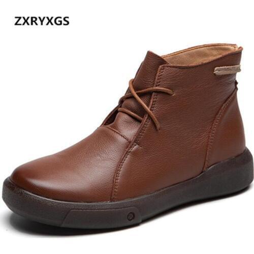 Elegant comfort single women boots casual shoes 2019 new soft cowhide leather shoes woman sneakers winter warm snow boots flat