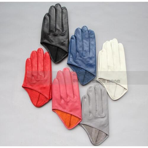 Leather Gloves Women Halter Gloves Sheepskin Gloves Short Motorcycle Version Half Palm Fashion